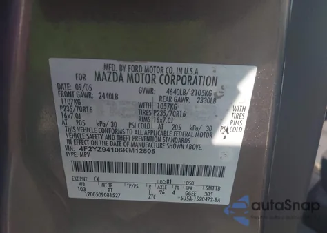 2006 Mazda Tribute S from USA, damaged, VIN 4F2YZ94106KM12805